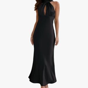 Flawed*** Small Black Satin Halter Neck Midi Dress